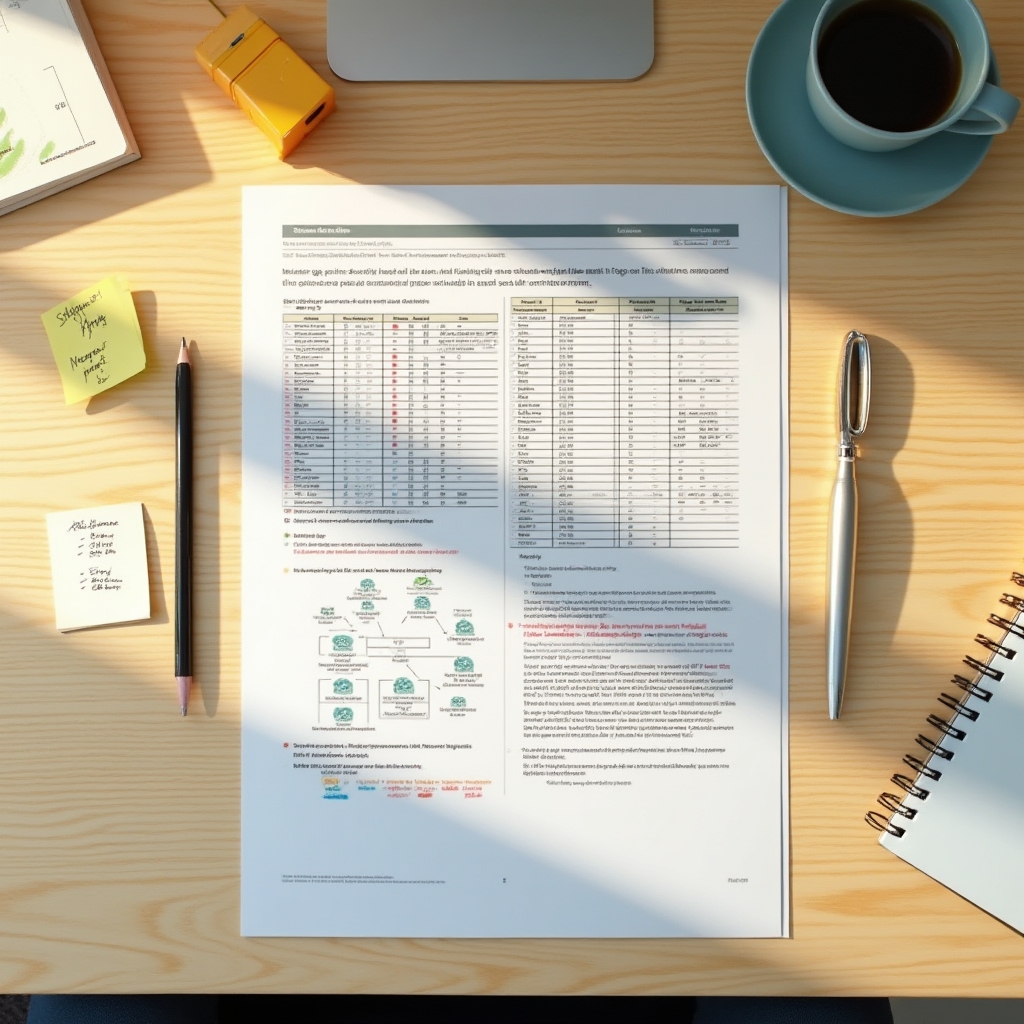 Schema audit report document open on a desk with technical annotations